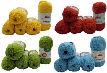 500 Gramm Himalaya Bambus Strickgarn einfarbig, Bambusgarn uni, 5 x 100 Gramm Strickwolle mit 20% Bamboo
